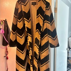 Banana Republic Black and Tan Chevron Fur Coat